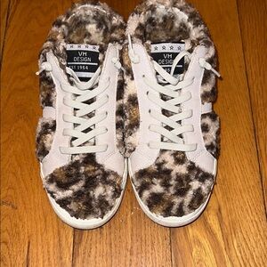 Vintage Havana Brown and Cream Faux Fur Clog Sneakers